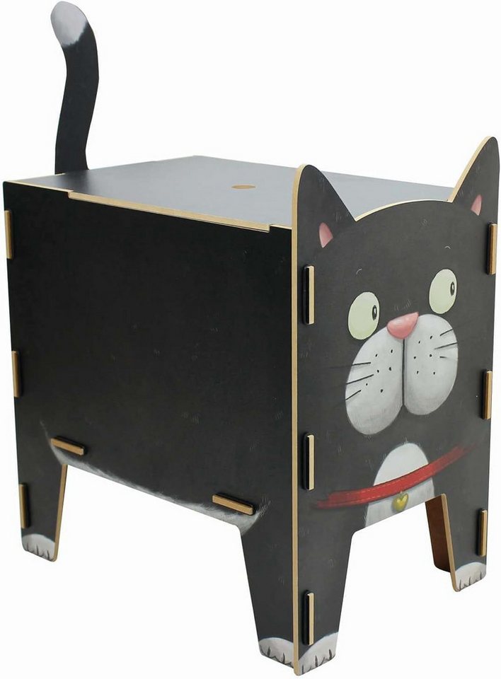 WERKHAUS® Stauraumhocker Werkhaus Hocker Katze Schwarz mit Truhe von WERKHAUS®