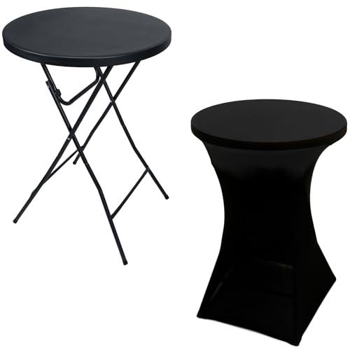 Stehtisch Tisch Partytisch Klappbar Gartentisch Bartisch Cocktail Bistrotisch Hochzeit Empfangstisch In-& Outdoor Innen- und Außenbereich Büffet Rund schwarz Ø 80cm + Husse Stehtischhusse Stretchhusse von WERKSTAR