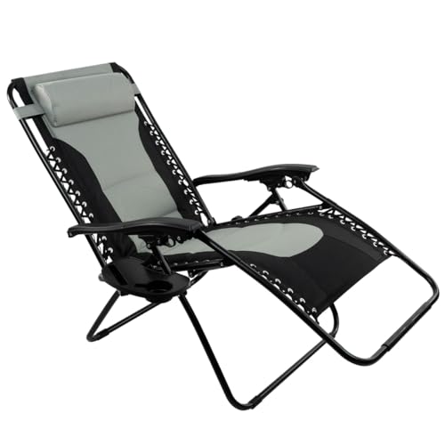 WERKSTAR Liegestuhl Gartenliege Strandliege Klappbar Sonnenliege mit Getränkehalter mit Kissen Kopftkissen 120kg für Balkon, Terrasse, Camping, Garten, Strand von WERKSTAR
