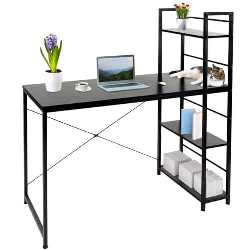 WERKSTAR Schreibtisch Computertisch Bürotisch mit Regal Ablagen Arbeitstisch 120x52x121,5 Moderner Loft-Stil mit Aufbewahrungsregalen von WERKSTAR