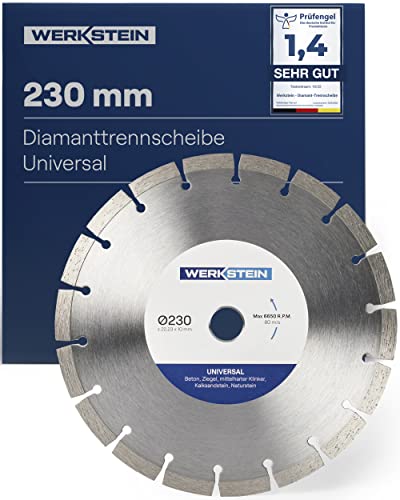 WERKSTEIN Extrem langlebige Diamantscheibe 230mm x 22,23mm x 10mm I Universal Diamanttrennscheibe 230 mm zum Schneiden von Stein, Beton, Ziegel uvm. I Trennscheibe 230 Beton für Winkelschleifer von WERKSTEIN