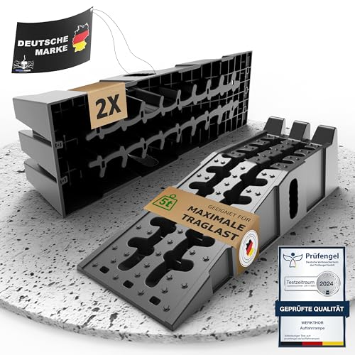 WERKTHOR Auffahrrampe PKW - [2er Set] Auffahrrampen für maximalen Halt [<5t] - Hochbelastbare Rampe Auto für jeden Untergrund - Auto Rampen 2 Stück von WERKTHOR