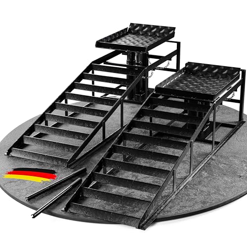 WERKTHOR hydraulische Auffahrrampe PKW - [2er Set] Auffahrrampen mit Sicherheits-/ Überdruckventil bis 4T - Höhenverstellbare Rampe Auto - Hebebühne Auto von WERKTHOR