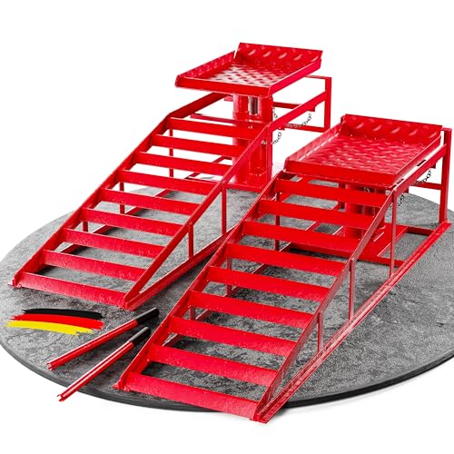 WERKTHOR hydraulische Auffahrrampe PKW - [2er Set] Auffahrrampen mit Sicherheits-/ Überdruckventil [<3T] - Höhenverstellbare Rampe Auto - Hebebühne Auto von WERKTHOR