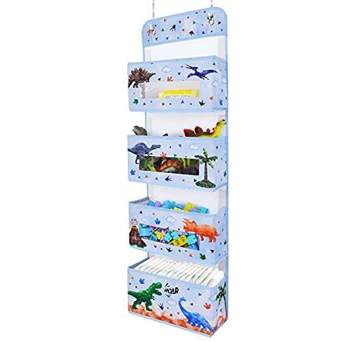 Aquarell-Dinosaurier-Tür-Organizer – 99.1x30.5 cm, transparente Fenstertaschen, Organizer für Baby, Jungen, über der Tür, hängende Aufbewahrung, Badezimmer, Organizer, Schlafzimmer, Kinderzimmer von WERNNSAI