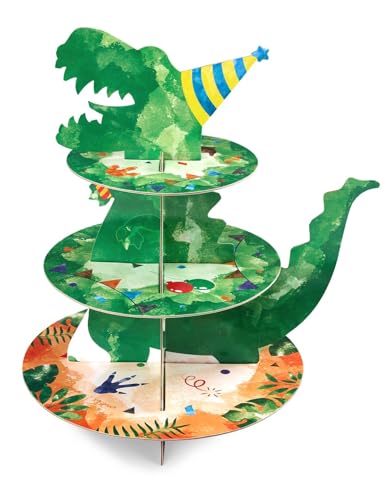 Dinosaurier-Cupcake-Ständer – Dinosaurier-Kuchenständer, Dino-Party-Cupcake-Dekorationen, Einweg-Tablett, 3-stöckiges Tablett, Kuchendekorationen, Kinder, Dinosaurier-Geburtstag, Dessert-Turm, von WERNNSAI