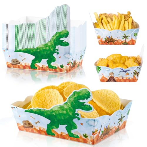 Dinosaurier-Snack-Tabletts – 24 Stück Dinosaurier-Geburtstagsparty-Snack-Dekorationen für Jungen, Filmabend, Papier-Lebensmittel-Tabletts, Dinosaurier, Popcorn, Nachos, Serviertabletts, von WERNNSAI