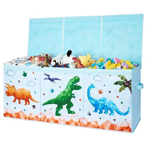 WERNNSAI Große Spielzeugkiste – Dinosaurier Spielzeug Aufbewahrungstruhe Faltbar Extra groß 96 x 32 x 40cm Trennwand Kleinigkeiten Aufbewahrungsorganisator für Spielzimmer Schlafzimmer Kinderzimmer von WERNNSAI