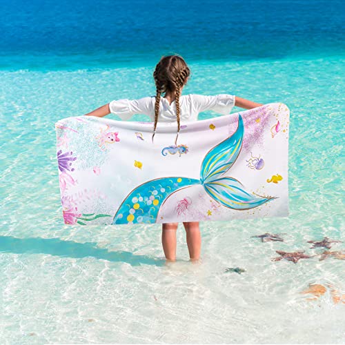 WERNNSAI Meerjungfrau Strandtuch für Kinder–76 x 150 cm Mikrofaser Sandfrei Handtücher für Jungen Bad Pool Camping Reise Schnell Trocknend Ultra Saugfähig Superweich Stranddecke Badetuch von WERNNSAI