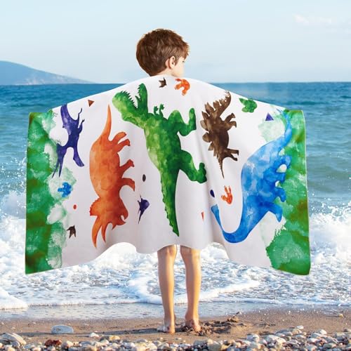 WERNNSAI Dinosaurier Strandtuch - Aquarell Dino 76 x 150 cm Campingtücher für Jungen Kinder Schnell Trocknend Badetuch Ultra Saugfähig Superweiche Stranddecke Pool Reise Schwimmen Bad Duschtuch von WERNNSAI