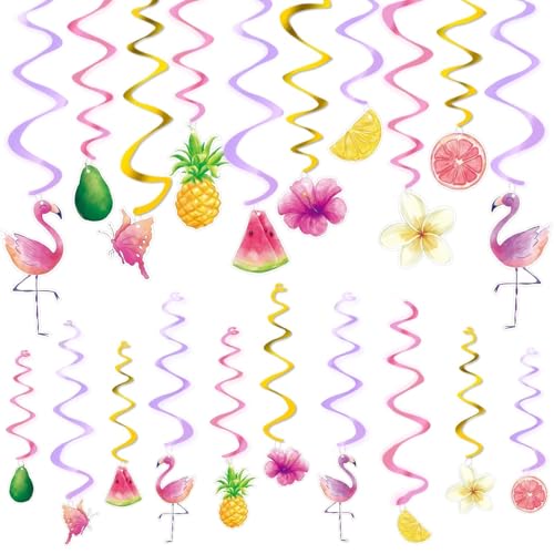 WERNNSAI Flamingo Party Wirbel Deko – 20 Stück Hawaii Geburtstags Dekorationen Kinder Mädchen Flamingo Girlanden Hängende Wirbel Luftschlangen Deckendekorationen Geburtstags Poolparty Deko Zubehör von WERNNSAI