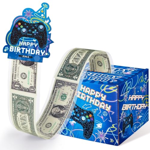 WERNNSAI Geburtstagsspardose für Geldgeschenk - Blaue Videospiel Geldgeschenkbox für Kinder Überraschungsgeld Pullbox Geburtstagsgeldgeschenk mit Pull Card 50 Stück transparente Beutel Geburtstagsgesc von WERNNSAI