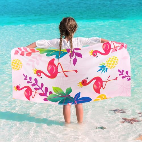WERNNSAI Kinder-Strandtuch – Flamingo-Strandtuch, 76 x 150 cm, Bsorbent, Badetuch, Polyester, schnell trocknend, übergroß, sandfrei, Stranddecke, Schwimmbad, Fitnessstudio, leichte Badetücher für von WERNNSAI