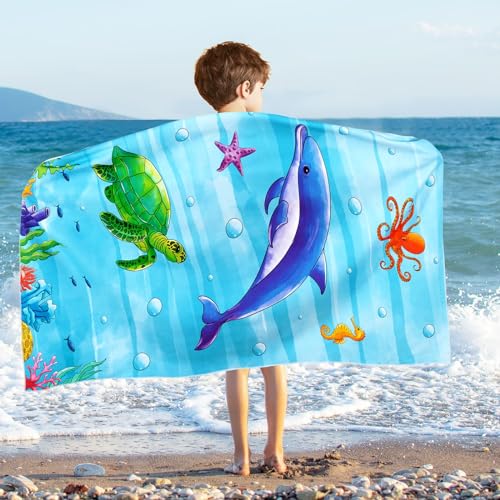 WERNNSAI Ozean Strandtücher - 76 x 150 cm Badetuch für Kinder Duschtuch Blau Polyester Groß Handtücher Schnell Trocknend und leicht Weich Badetuch Schwimmen Strand Handtuch für Jungs Mädchen von WERNNSAI