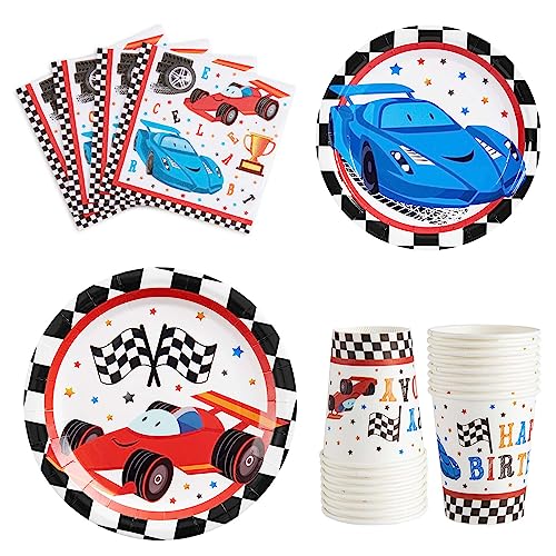 WERNNSAI Racing Car Party Supplies for Boys - Serves 16 Guests Disposable Party Tableware Kit Includes Paper Luncheon Dinner Dessert Cake Plates Napkins Cups Birthday Party Dinnerware von WERNNSAI