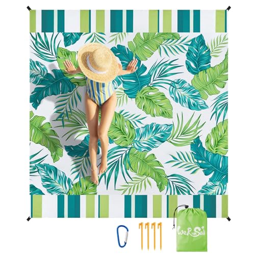 WERNNSAI Stranddecke - 210x200CM Stranddecke Wasserdicht Sandfrei Strandmatte Groß Leichte Picknickdecke Sanddicht Campingdecke mit 4 Erdspieße für Strand Camping Wandern Picknick Reisen von WERNNSAI