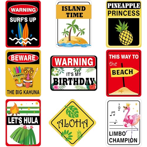 WERNNSAl 9 Aloha Party Dekorationen – Hawaii Partyschilder Poster für Kinder Sommer Luau tropische Geburtstagsdeko für Haus Garten und Hof von WERNNSAI