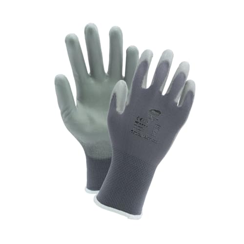 WERO Allrounder Arbeitshandschuhe – 12 Paar Feinstrickhandschuhe mit PU-Beschichtung - EN 388 zertifiziert - atmungsaktiv - rutschfest - für Montage & Industrie (Grau, 6) von WERO