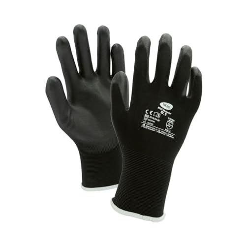 WERO Allrounder Arbeitshandschuhe – 12 Paar Feinstrickhandschuhe mit PU-Beschichtung - EN 388 zertifiziert - atmungsaktiv - rutschfest - für Montage & Industrie (Schwarz, 8) von WERO