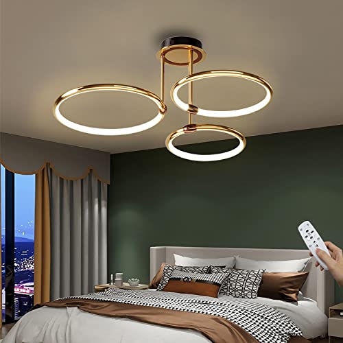 Dimmbar Deckenleuchte LED Lampen 60W Deckenlampen 3100LM Gold Modern 3-Ring Schlafzimmerlampe mit Fernbedienung 3000K-6000K Led Beleuchtung für Wohnzimmer Schlafzimmer Küche Esszimmer Büro 55cm von WERSVG