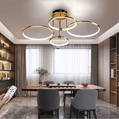 Dimmbar Deckenleuchte LED Lampen 84W Deckenlampen 4800LM Gold Modern 4-Ring Schlafzimmerlampe mit Fernbedienung 3000K-6000K Led Beleuchtung für Wohnzimmer Schlafzimmer Küche Esszimmer Büro 75cm von WERSVG