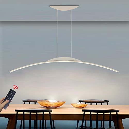 Dimmbare LED Hängeleuchte 45W Moderne Esstisch Pendelleuchte mit Fernbedienung Pendellampe Bogen Design LED hängende Leuchte Höhenverstellbar für Esszimmer Küche Wohnzimmer (Weiß, L100cm) von WERSVG