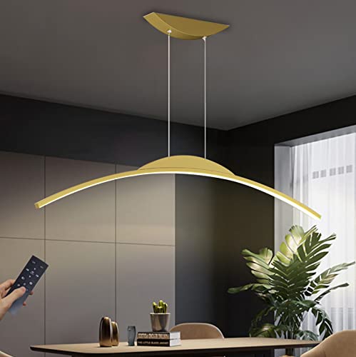 WERSVG Dimmbare LED Hängeleuchte 56W Moderne Esstisch Pendelleuchte mit Fernbedienung Pendellampe Bogen Design LED hängende Leuchte Höhenverstellbar für Esszimmer Küche Wohnzimmer (Gold, L120cm) von WERSVG