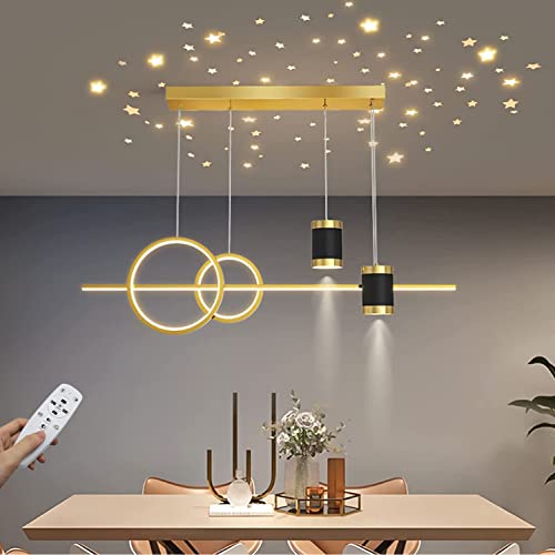 Esszimmerlampen LED Hängeleuchte esstisch Pendelleuchten 45W Moderne Dimmbar Mit Fernbedienung Pendellampe Gold Hängelampe Höhenverstellbar für Esszimmer Wohnzimmer Küche Bar Lampen 100cm (Gold) von WERSVG