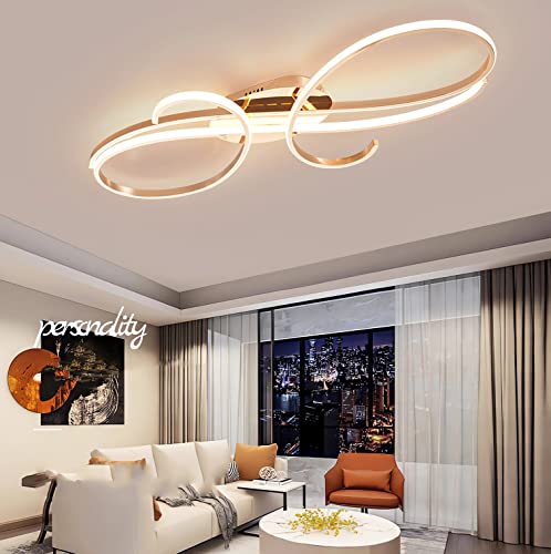 LED Deckenleuchte Dimmbar Deckenlampe Modern Wohnzimmer lampe, mit Memory Funktion,mit Fernbedienung Lichtfarbe Helligkeit Farbwechsel für Wohnzimmer Schlafzimmer Küche Esszimmer (Gold, L100cm,80W) von WERSVG
