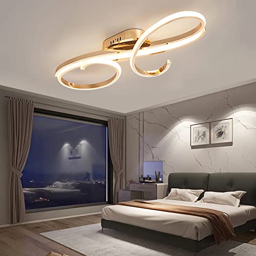 LED Deckenleuchte Dimmbar Deckenlampe Modern Wohnzimmer lampe, mit Memory Funktion,mit Fernbedienung Lichtfarbe Helligkeit Farbwechsel für Wohnzimmer Schlafzimmer Küche Esszimmer (Gold, L80cm,64W) von WERSVG