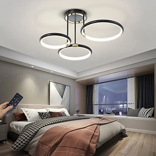 LED Deckenleuchte Modern Dimmbar Deckenlampe Wohnzimmer Ringsform Design Schlafzimmerlampe mit Fernbedienung Led Beleuchtung für Wohnzimmer Schlafzimmer Küche Restaurant Esszimmer (Schwarz, 3 Ring) von WERSVG
