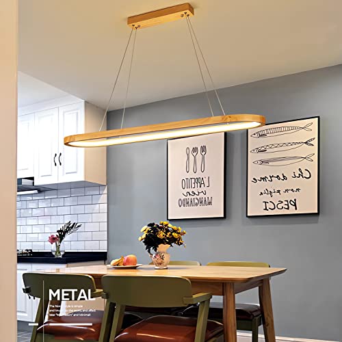 LED Dimmbar Hängeleuchte Esstisch Holz Pendelleuchte mit Fernbedienung Esszimmerlampe Modern esszimmer Lampe höhenverstellbar Pendellampe für Wohnzimmer Küche Arbeitszimmer Holzlampe (L90cm/42W) von WERSVG