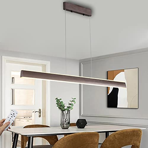 LED Hängeleuchte Esstisch Pendelleuchte Moderne Dimmbar Langer Streifen Pendellampe mit Fernbedienung Höhenverstellbar Kronleuchter Acrylschirm für Esszimmer Sekretariat Küche Leuchte (Braun, 100cm) von WERSVG