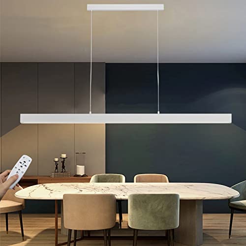 LED Pendelleuchte Dimmbare Schwarz Langer Streifen Esstisch Hängeleuchte mit Fernbedienung Moderne linear Design höhenverstellbar Kronleuchter Lampe für Büro Bar Esszimmer Küche (Weiß, 100cm/40W) von WERSVG