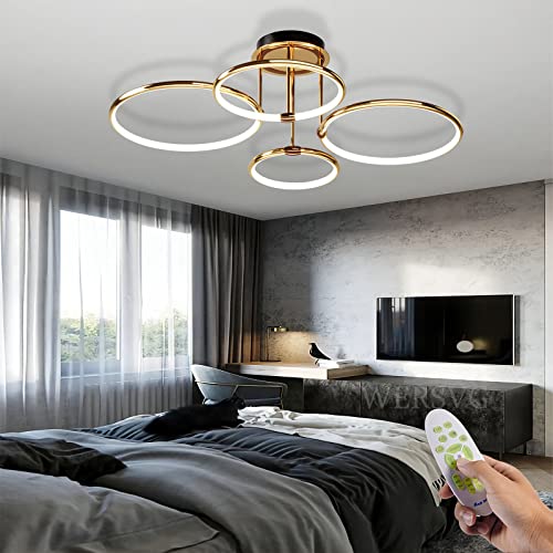WERSVG Modern LED Deckenleuchte Wohnzimmerlampe Deckenlampe gold 4-Ring Deckenleuchte 85W 6800LM Dimmbar 3500K-6500K Mit Fernbedienung flurlampe decke, für Schlafzimmer Wohnzimmer Küche Esszimmer von WERSVG