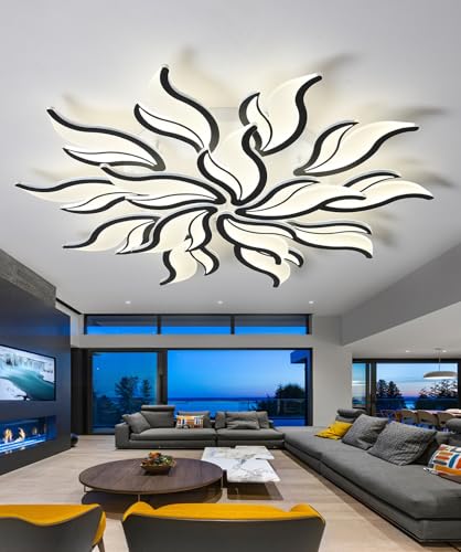 Moderne LED Deckenleuchte Dimmbar Wohnzimmerlampe Blumenform Design Acryl Deckenbeleuchtung mit Fernbedienung 3000K-6000K Wohnzimmer Schlafzimmer Esszimmer Deckenlampe (Schwarz, 15 Heads,100cm) von WERSVG