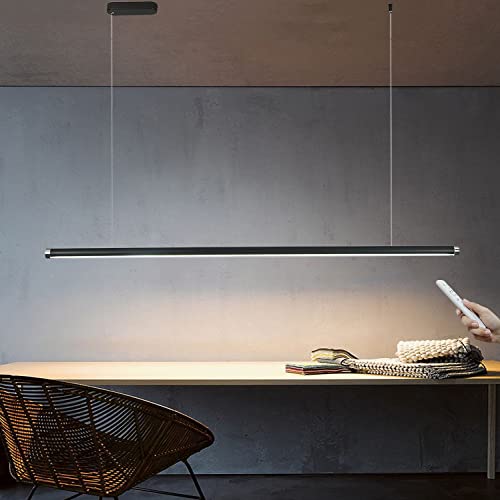 Pendelleuchte LED Hängelampe Esstisch Moderne Minimalistische Dimmbar Linear Hängeleuchte mit Fernbedienung Küchen Büro Bar Esszimmer Hängend Lampe Hoehenverstellbar Decke Lampe (Schwarz, 150cm) von WERSVG