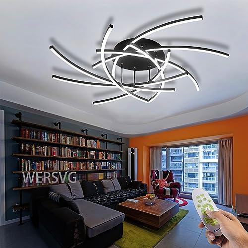 WERSVG 100cm Deckenleuchte LED Wohnzimmerlamp Modern Groß 120W Deckenlampe Schwarz 8-lampen Dimmbar 3500K-6500K Deckenleuchte Acryl Flurlampe Decke Esszimmerlampe, für Wohnzimmer Schlafzimmer Küche WERSVG 100cm Deckenleuchte LED Wohnzimmerlamp Modern Groß 120W Deckenlampe Schwarz 8-lampen Dimmbar 3500K-6500K Deckenleuchte Acryl Flurlampe Decke Esszimmerlampe, für Wohnzimmer Schlafzimmer Küche von WERSVG