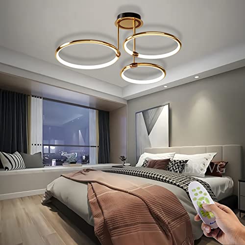 WERSVG gold LED Deckenleuchte Wohnzimmerlampe Dimmbar 3000K-6000K 3-Ring Deckenlampe 40W 3200LM Modern Schlafzimmerlampen mit Fernbedienung, für Wohnzimmer Esszimmer Küche Kinderzimmer von WERSVG