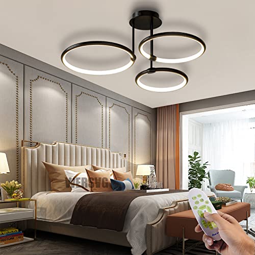 WERSVG Dimmbare Schwarz 3-Lampe Deckenlampe LED Deckenleuchte Modern Wohnzimmerlampe Deckenleuchte 60W 4800LM Flurlampe Decke für Wohnzimmer Schlafzimmer Arbeitszimmer Esszimmer 3-Ring WERSVG Dimmbare Schwarz 3-Lampe Deckenlampe LED Deckenleuchte Modern Wohnzimmerlampe Deckenleuchte 60W 4800LM Flurlampe Decke für Wohnzimmer Schlafzimmer Arbeitszimmer Esszimmer 3-Ring von WERSVG