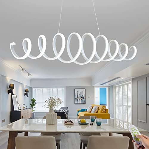 WERSVG Esstischlampe Dimmbare LED Hängeleuchte Weiß Einziehbares Modern Wohnzimmer Pendelleuchte Höhenverstellbar Hängelampe, für Esstisch Esszimmer Küche Büro Kronleuchter L100cm, 90W von WERSVG