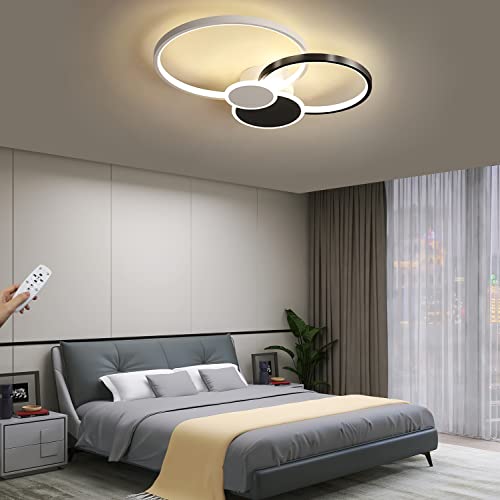 WERSVG LED Deckenleuchte Dimmbar Mit Fernbedienung 42W Schwarz Schlafzimmerlampe Modern Ring Deckenlampe Metall Acryl Beleuchtung für Wohnzimmer Schlafzimmer Esszimmer Kinderzimmer Lampe L58cm von WERSVG