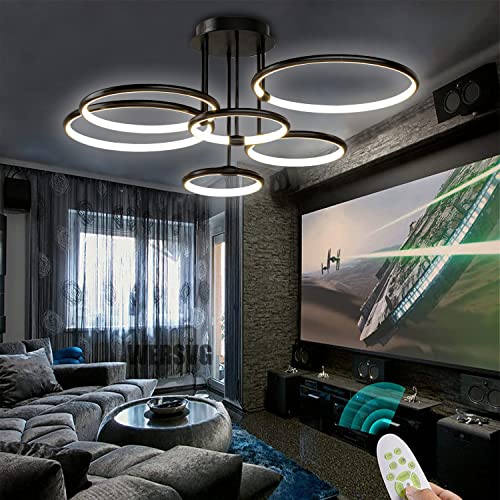 WERSVG Dimmbare Schwarz 6-Lampe Deckenlampe LED Deckenleuchte Modern Wohnzimmerlampe Deckenleuchte 144W 11600LM Flurlampe Decke für Wohnzimmer Schlafzimmer Arbeitszimmer Esszimmer 6-Ring von WERSVG