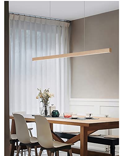 WERSVG LED Hängeleuchte Höhenverstellbare Moderne Hängelampe aus Holz,Dimmbare LED Pendelleuchte Langer Retro Pendelampe 150cm Esstischlampe Hängende Küchenlampe für Esszimmer Büro Bar (L, Holzfarbe) von WERSVG