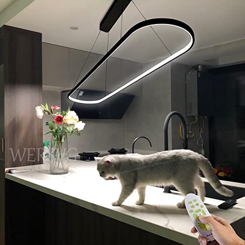 WERSVG Modern Esstischlampe LED Pendelleuchte Oval Design Hängelampe Dimmbar 3500K-6500K Schwarz hängeleuchten & pendelleuchten Höhenverstellbar, für Wohnzimmer Esszimmer Küche Büro L90cm, 40W von WERSVG