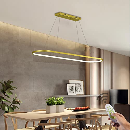 WERSVG Modern Esstischlampe LED Pendelleuchte Oval Design Hängelampe Dimmbar 3500K-6500K gold hängeleuchten & pendelleuchten Höhenverstellbar, für Wohnzimmer Esszimmer Küche Büro L120cm, 55W von WERSVG