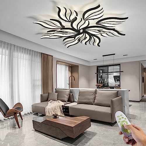 WERSVG Modern LED Deckenlampe Wohnzimmerlampe Kreatives Schwarze 12-flammig Deckenleuchte Dimmbar 3500K-6500K Mit Fernbedienung, für Wohnzimmer Schlafzimmer Küche Esszimmer flurlampe 105cm,115W von WERSVG