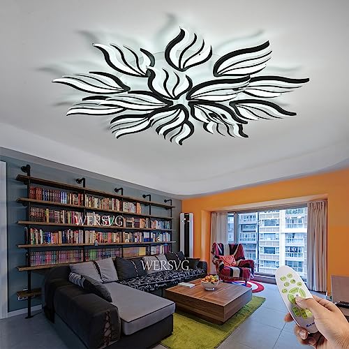 WERSVG Modern LED Deckenlampe Wohnzimmerlampe Kreatives Schwarze 15-flammig Deckenleuchte Dimmbar 3500K-6500K Mit Fernbedienung, für Wohnzimmer Schlafzimmer Küche Esszimmer flurlampe 115cm,145W von WERSVG