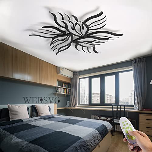 WERSVG Modern LED Deckenlampe Wohnzimmerlampe Kreatives Schwarze 9-flammig Deckenleuchte Dimmbar 3500K-6500K Mit Fernbedienung, für Wohnzimmer Schlafzimmer Küche Esszimmer flurlampe 85cm,90W von WERSVG