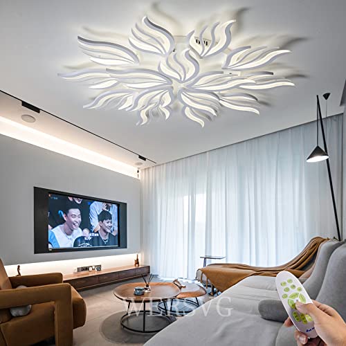 WERSVG Modern LED Deckenlampe Wohnzimmerlampe Kreatives Weiß 15-flammig Deckenleuchte Dimmbar 3500K-6500K Mit Fernbedienung, für Wohnzimmer Schlafzimmer Küche Esszimmer flurlampe 115cm, 145W von WERSVG